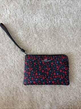 Coach Black Floral Zip Wristlet
